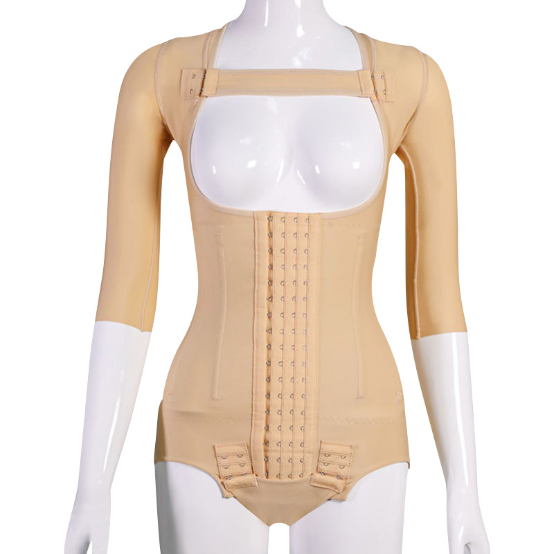 Damenbekleidung Figurformende Mieder zur postoperativen Straffung von Taille und Bauch, Querstreifen an den Armen, Bruststraffung_voghion.com