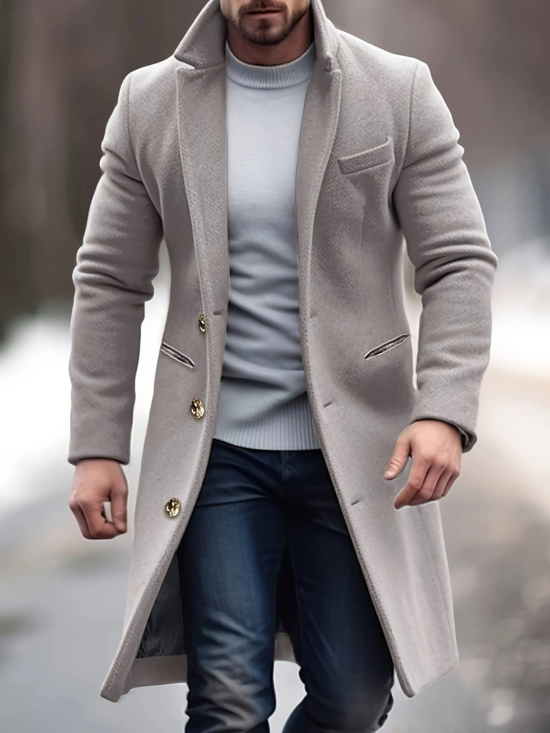 Men's Clothing woolen coat men's cross border medium length woolen coat slim fit suit collar windbreaker_voghion.com
