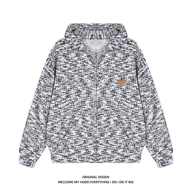 Erkek Giyim sonbahar ve kış ulusal trend marka çift dondurma renk nokta kapşonlu sweatshirt gevşek fermuarlı hırka ceket_voghion.com