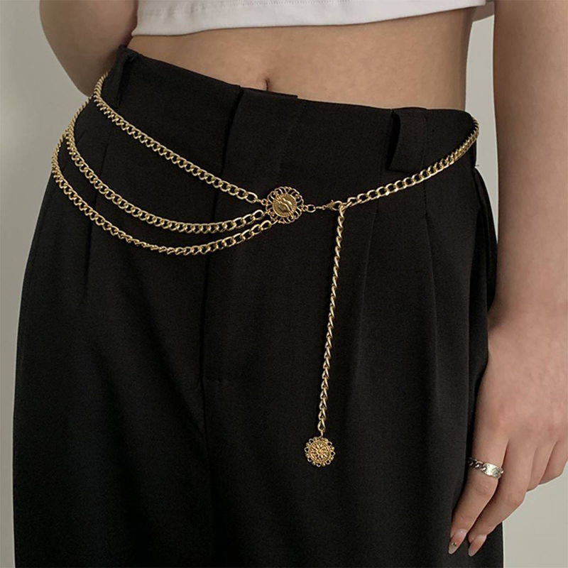 Exquisite and trendy multi-layer adjustable waist chain, gold fashionable and textured sweater chain, women's high-end and personalized accessories_voghion.com