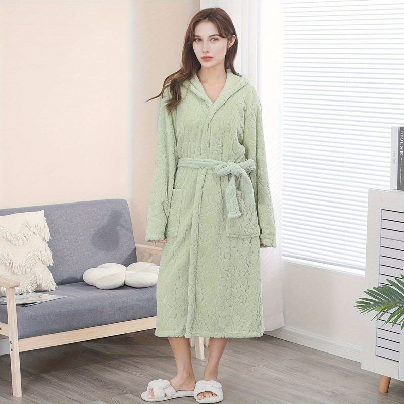 Soft Touch Micro Fleece chalatas su gobtuvu Pliušinis Long SPA chalatas Sugeriantis chalatas_voghion.com