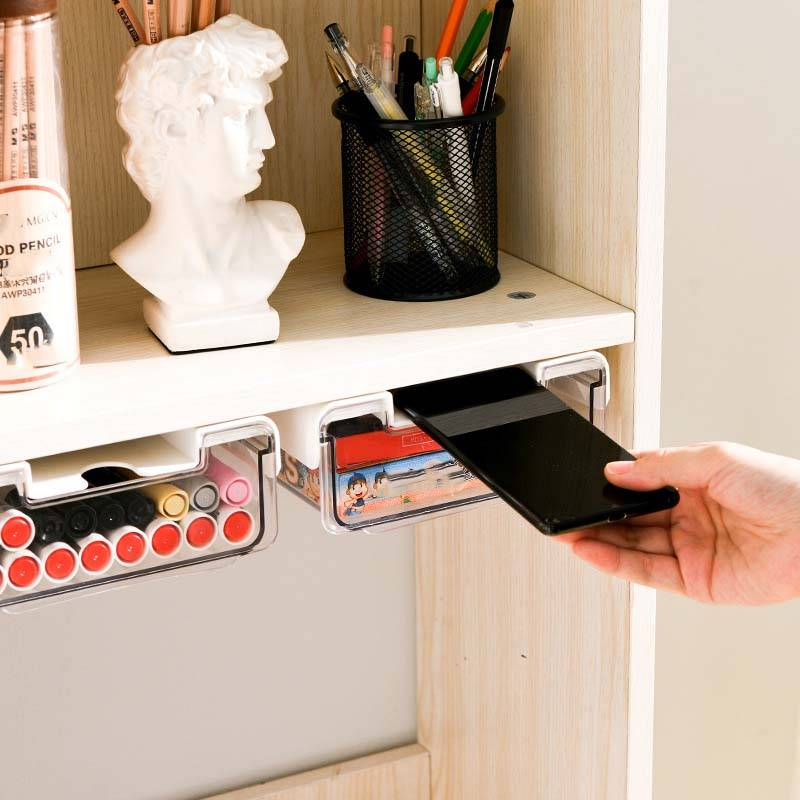 Organizador familiar debajo de la mesa, cajón para oficina, papelería, almacenamiento de artículos diversos, escritorio de dormitorio, caja de almacenamiento oculta, artefacto grande para organizar el escritorio._voghion.com