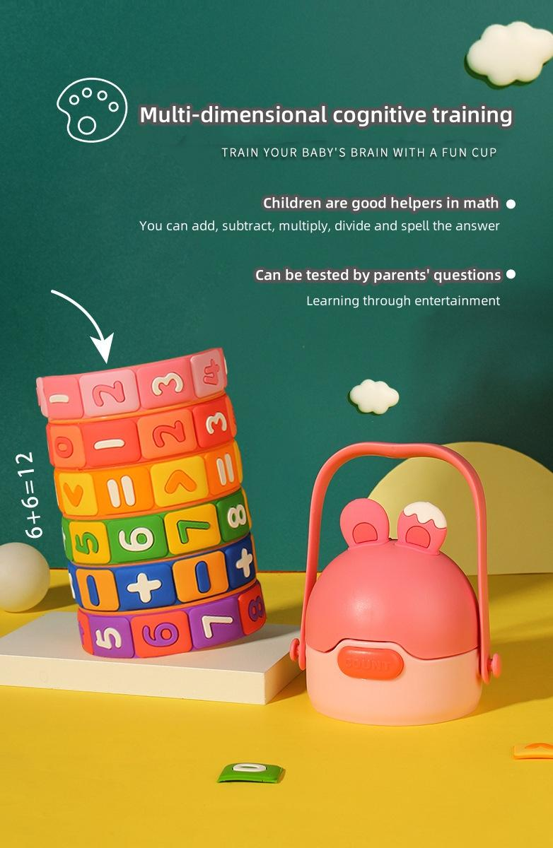 Kreativt pussel barns sippy cup, tecknad visdom livsmedelskvalitet vattenkopp, roterande kopp matematik vattenflaska, grundskola och dagis vattenflaska_voghion.com