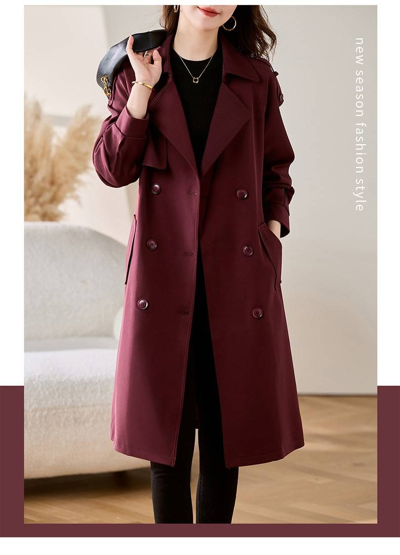 Eleganter Damen Trenchcoat in mittlerer Länge – Stilvoll & vielseitig für Frühling & Herbst, klassisches Zweireiher-Design_voghion.com