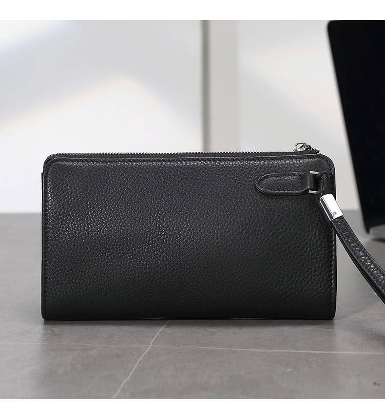 Men's Clutch Bag Wrist Bag First Layer Cowhide Zipper Men's Large Capacity Genuine Leather Wallet Mobile Phone Bag Men's Casual Business Handbag_voghion.com