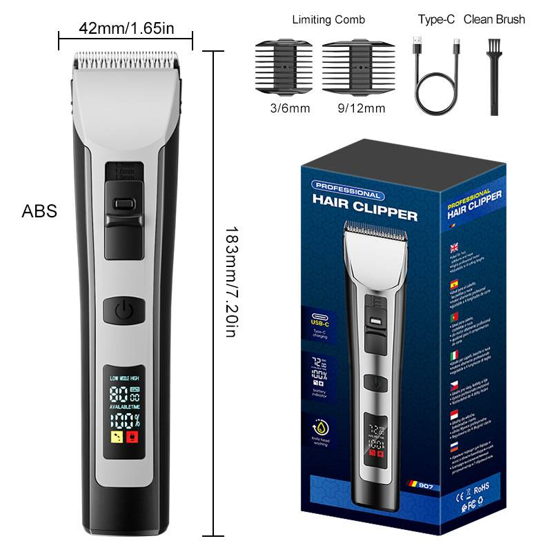 Professional Waterproof Cordless Hair Clipper For Men & Pets - Rechargeable Titanium Alloy Blade, Fast Charging, Low Noise, Home & Salon Use_voghion.com