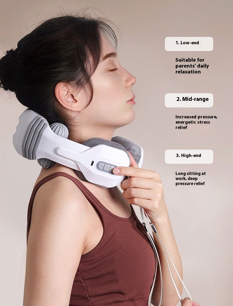 2-Node Electric Neck Massager – 5-Mode Shiatsu & Kneading Cervical Pillow With Heat, USB-Powered For Home/Office/Travel (Model H81, White)_voghion.com