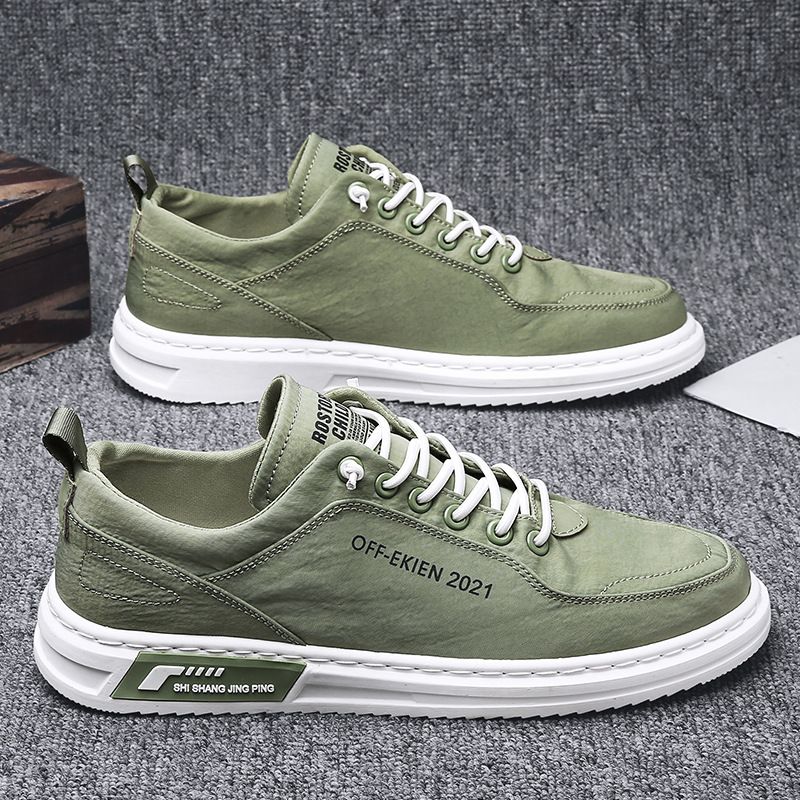 Scarpe slip-on in tela traspirante per uomo - Sneakers estive casual leggere con suola in gomma, design basso in verde e grigio_voghion.com