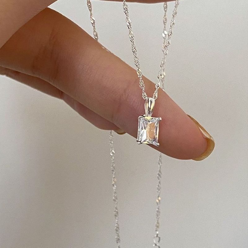people's 【 24000 Collection 】 Super Sparkling Zircon Block Rock Candy S Pure Silver Necklace For Women, Simple And 【 】 ! Women,_voghion.com