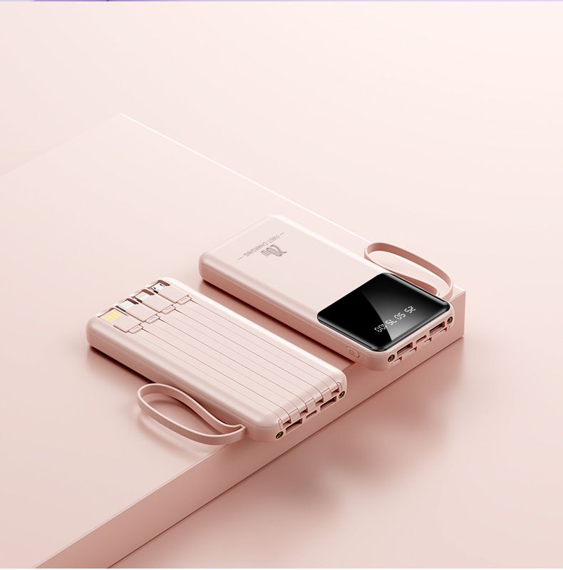 Pārnēsājamais akumulators ar lielu ietilpību un iebūvētu kabeli, 20000 mAh, pārnēsājams, ātras uzlādes mobilais barošanas avots, dāvana ar pielāgotu logotipu._voghion.com