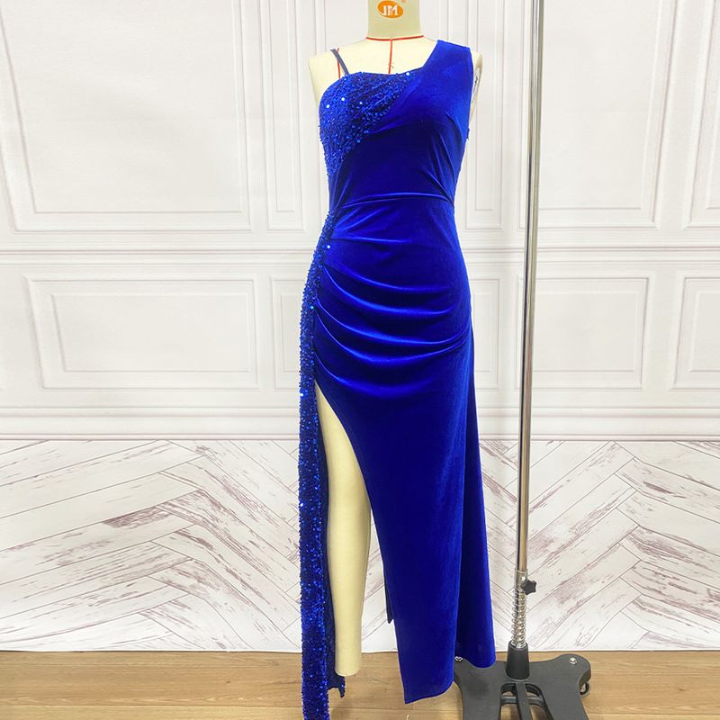 Damenbekleidung 2024 Frühjahr und Sommer Neue unregelmäßige Pailletten Spleißen Split Fischschwanzrock Mercerisierter Samt Abendkleid Damenbekleidung_voghion.com