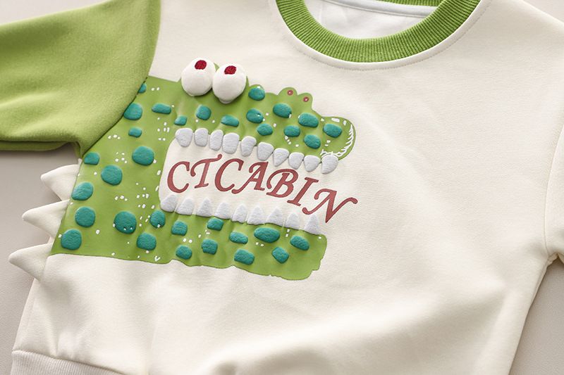 Maniche lunghe per ragazzi 2024 Nuovo stile per bambini, primavera e autunno, moda, cartone animato, dinosauro, felpa con cappuccio, set da due pezzi_voghion.com