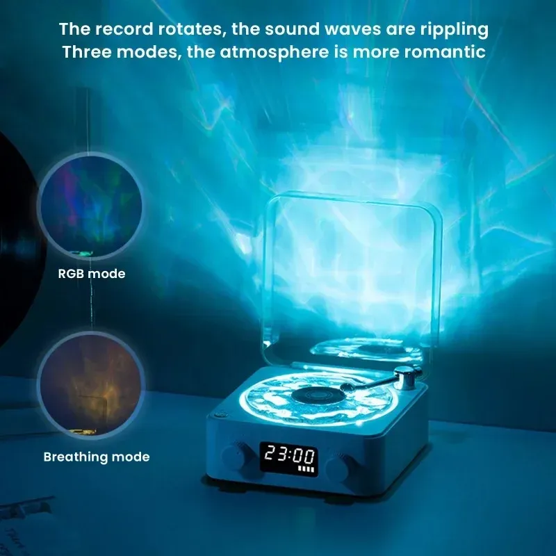 Waves Vinyl Player Bluetooth-Speaker With White Noise Retro Turntable Speaker Sleep Aid Vitrola Shaped Speaker With RGB Light_voghion.com