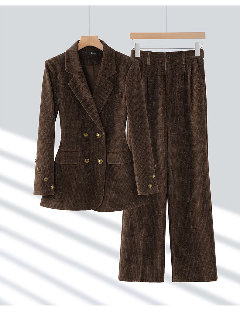 Ropa de mujer Traje marrón para mujer Otoño Nuevo traje formal ajustado de alta gama Traje de pana Ropa profesional_voghion.com