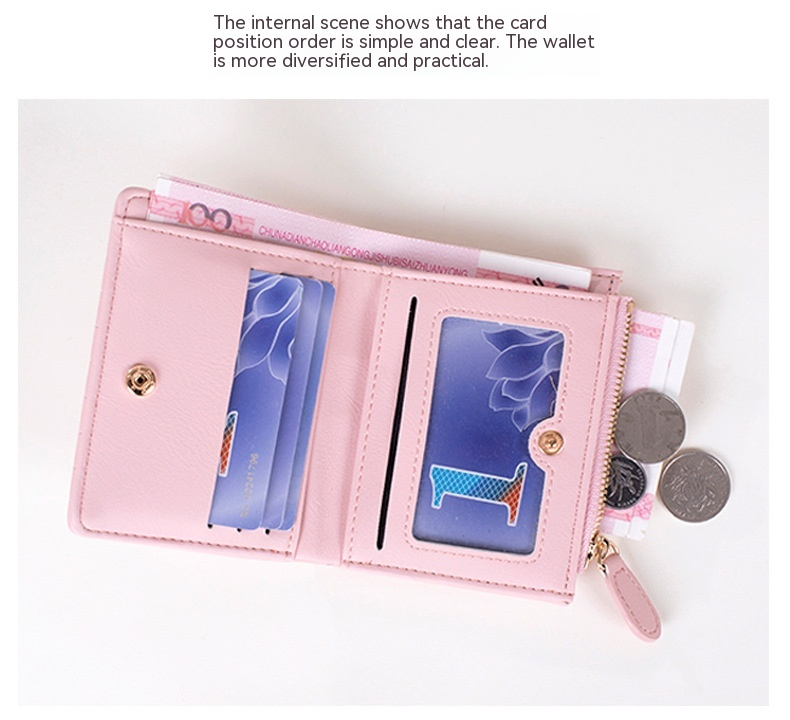 Kreatywna Nowa Moda Codzienna Uniwersalna Ładna Haftowana Damska Portfel Minimalistyczna Krótka Dwuwarstwowa Torba Na Karty Zmieniające_voghion.com