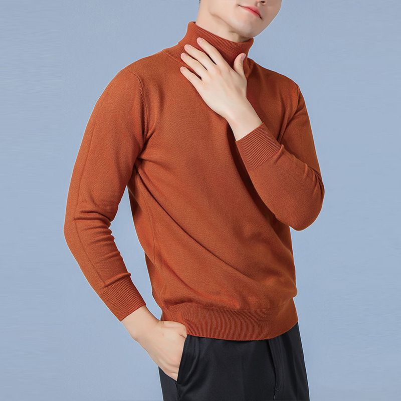 Klassischer Herrenpullover im Herbst-Winter-Stil im koreanischen Stil mit hohem Halsausschnitt und einfarbigem Pullover, locker gestrickter Pullover, verdicktes Basishemd_voghion.com