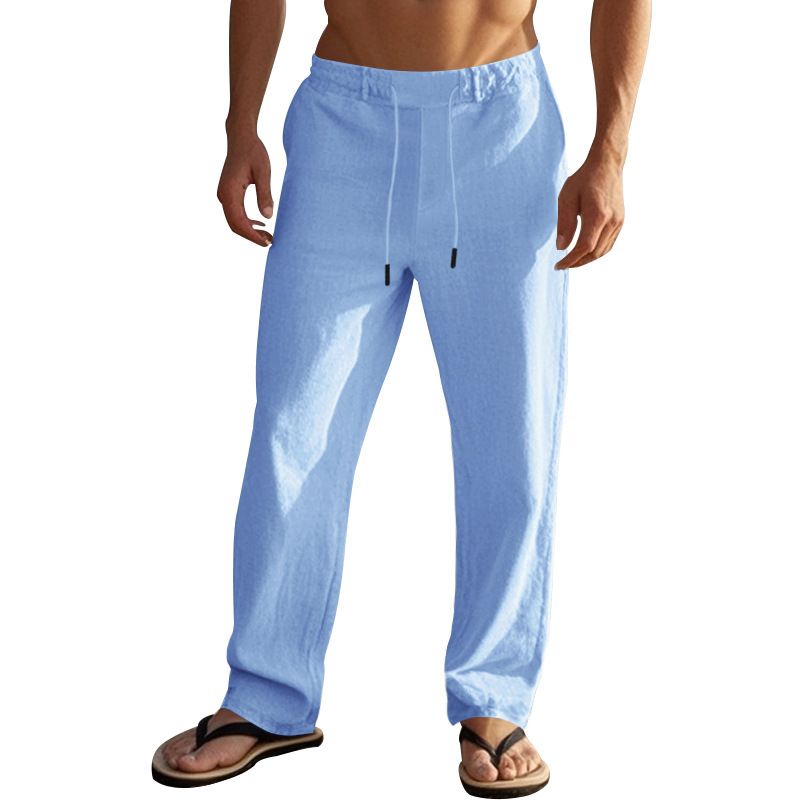 "Freizeithose aus Leinen für Herren - Atmungsaktive Sommerhose mit gerader Passform für Outdoor- und Strandkleidung (Weiß, Schwarz, Grau, Khaki, Armeegrün)"_voghion.com