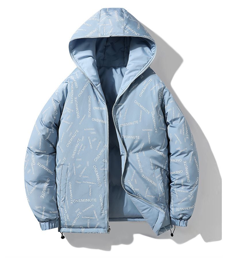 Omkeerbare winterjas met capuchon voor heren en dames - oversized pasvorm, zwaar polyester, dubbelzijdig ontwerp in zwart/wit/lichtblauw_voghion.com