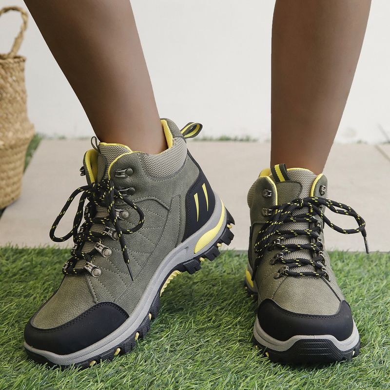 Chaussures de randonnée montantes à semelles épaisses pour femmes de grande taille avec chaussures d'extérieur à lacets sur le devant Chaussures de sécurité_voghion.com