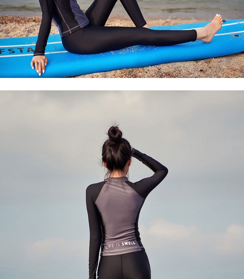 Traje de mergulho feminino coreano, duas peças, manga comprida, proteção solar, secagem rápida, proteção contra erupções cutâneas, casal, mergulho com snorkel, surfe_voghion.com