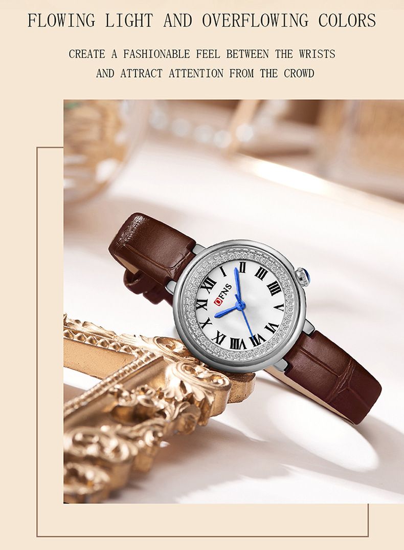 Women's Elegant Quartz Watch With Roman Numerals And Diamond Accents, Waterproof Stainless Steel Band, Minimalist Round Dial For Casual Wear_voghion.com