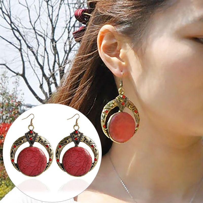 Yamaler 1 Paar einzigartige geschnitzte Strass-Dekor große böhmische runde baumelnde Haken-Ohrringe Modeschmuck_voghion.com