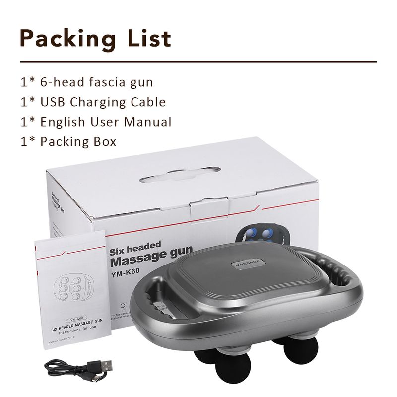 Faszienmassagepistole mit sechs Köpfen, Hochfrequenz-Vibrationsmassagegerät für tiefes Gewebe, für Körper, Rücken, Taille, Nacken, Beinmuskulatur_voghion.com
