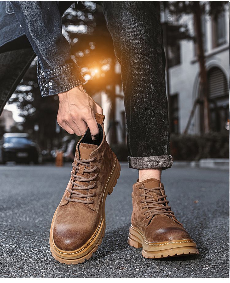 Men Special Work Shoes Martin Autumn Winter New High-Top Yellow Boots Trendy Versatile Thick-Soled Non-Slip Wear-Resistant Men's Work Shoes_voghion.com