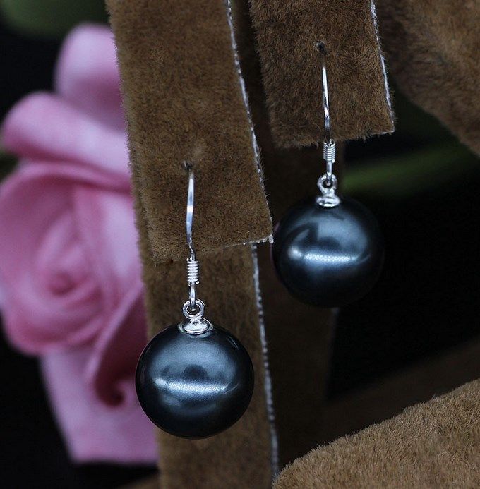 Orecchini pendenti con gancio in argento sterling da 12 mm, con perle di conchiglia rotonde, viola, confezione regalo C9_voghion.com