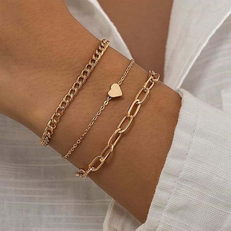 Braccialetto bohémien multistrato regolabile con catena a forma di cuore, stile punk a forma di serpente e osso, con personalità mista_voghion.com