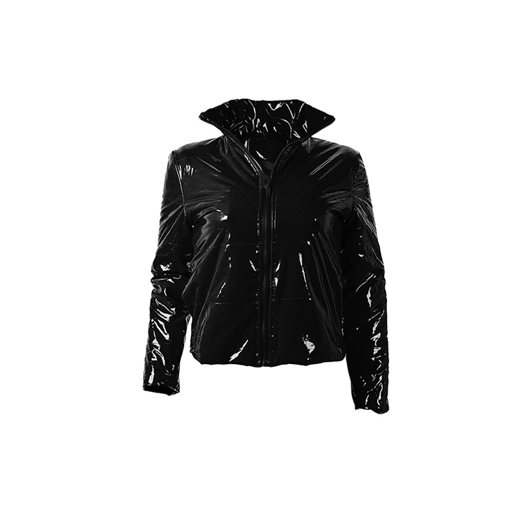 Giacca imbottita in pelle PU brillante da donna, giacca calda, nuovo cappotto solido autunnale e invernale_voghion.com