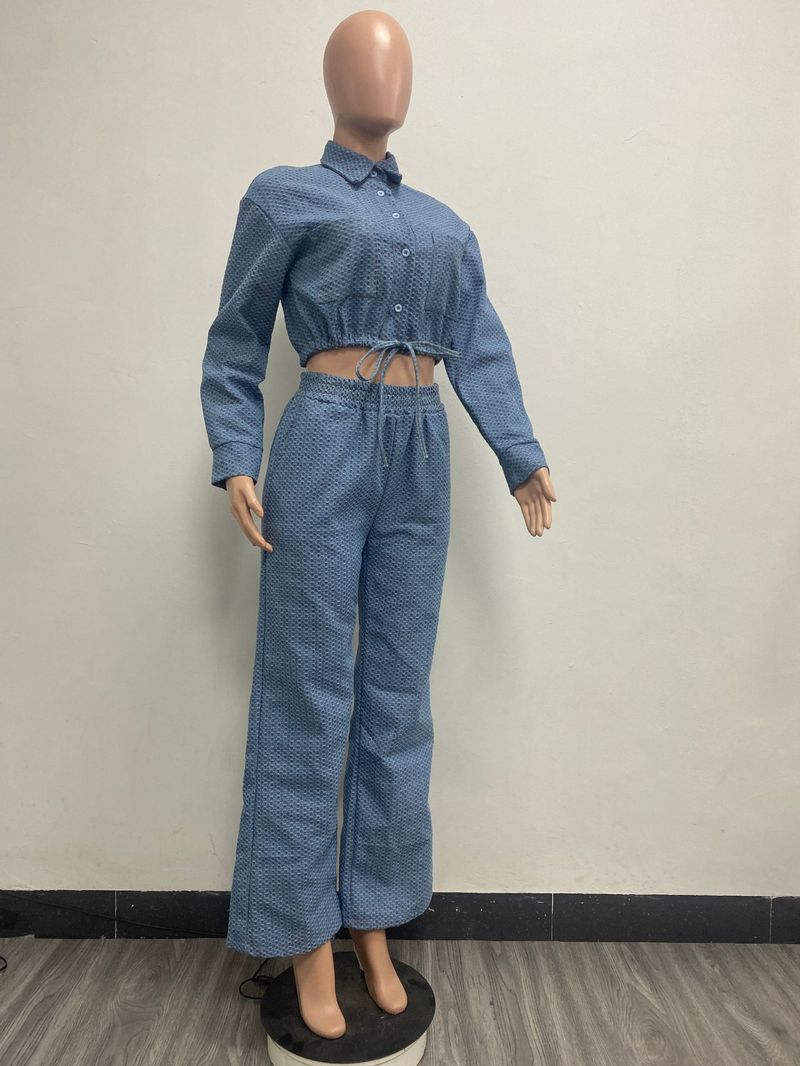 Moda Donna Nuovi Pantaloni a Maniche Lunghe Denim Set Due Pezzi Donna_voghion.com