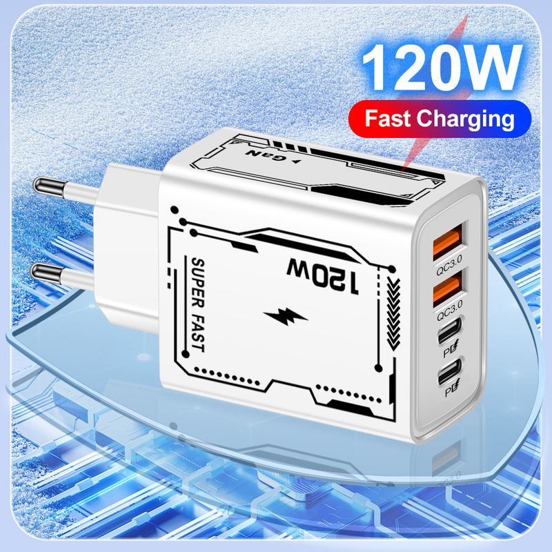 syct 120W High Power Mobile Phone Charger USB + Dual Type-C Multi-Port UK Plug Travel PD Fast Charging Adapter_voghion.com