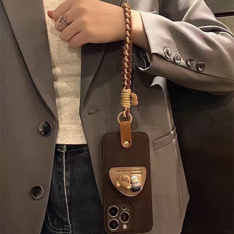 Autumn And Winter Leather Pattern Bear Bracket Is Suitable For IPhone16 Mobile Phone Case Female 15promax/14 Soft 13iphone1211x_voghion.com