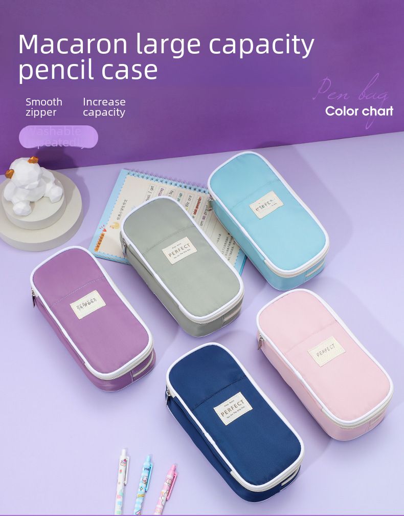 Cross-border Macaron Composite Cloth Pencil Case Large Capacity ins Japanese Student Multifunctional Pencil Case Simple Pencil Case Wholesale_voghion.com