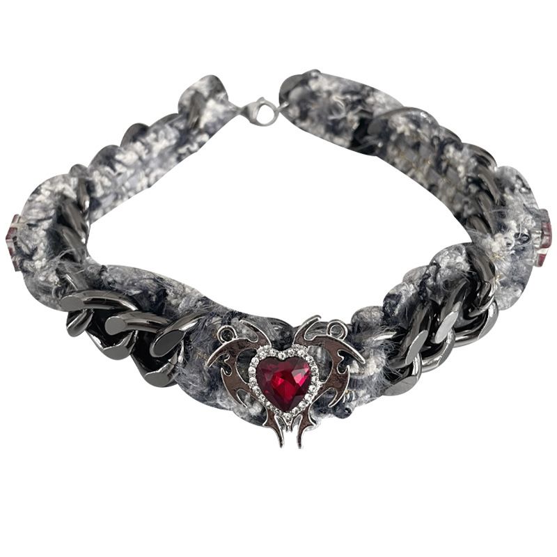 Overdreven zware handgemaakte rode hart dikke ketting voor vrouwen high-end subcultuur hot girl pluche choker nekketting_voghion.com