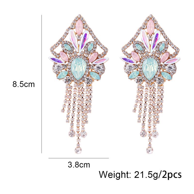 Exaggerated heavy earrings retro personality geometric earrings full of diamond tassel light luxury style earrings female accessories_voghion.com