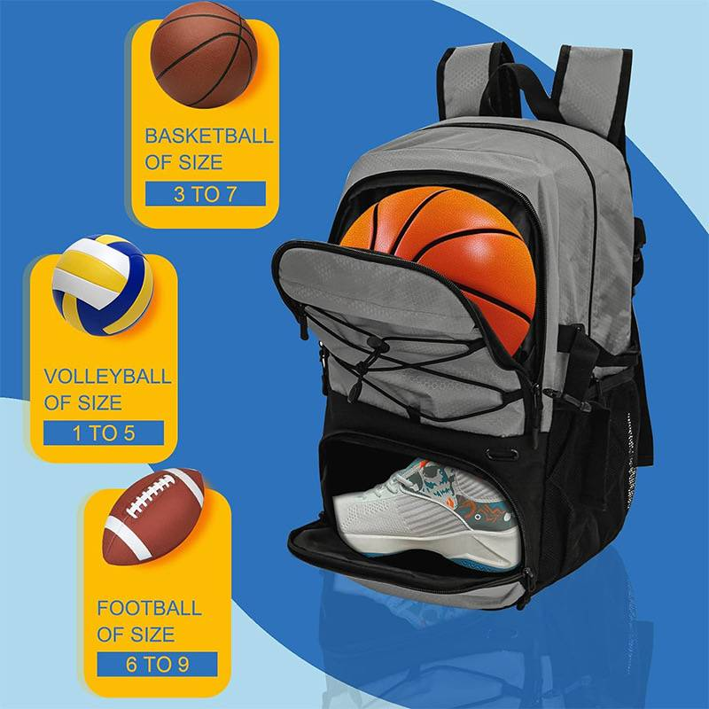 Basketbola mugursoma ar nodalījumu bumbai – liela basketbola soma ar nodalījumu apaviem, sporta aprīkojuma soma_voghion.com
