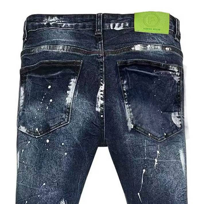 Bedst sælgende Ripped Herrejeans, Små Fod, Elastiske Forårs- og Sommer Herrelange Bukser Med Håndmalede Trykte_voghion.com