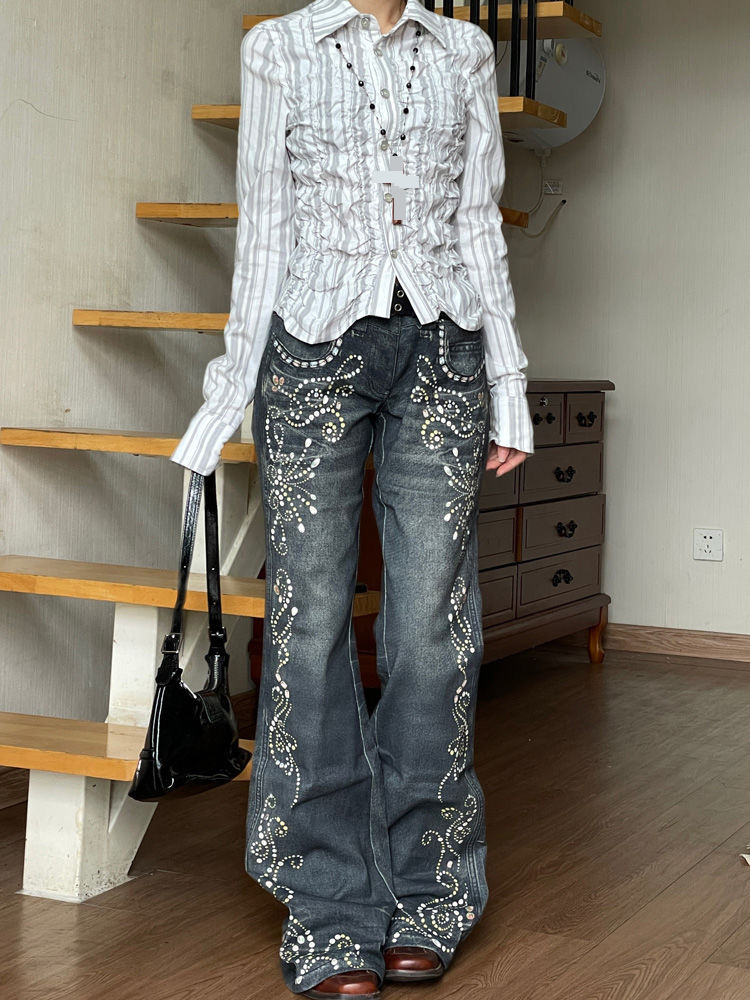 Damen Street Hot Girl Gem Muster Design Schlaghose Freizeithose_voghion.com