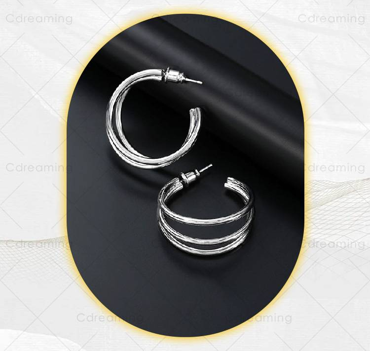 Orecchini semi-cerchi a strati di lusso Cdreaming - Gioielli statement a 3 livelli sovrapposti AE2203027_voghion.com