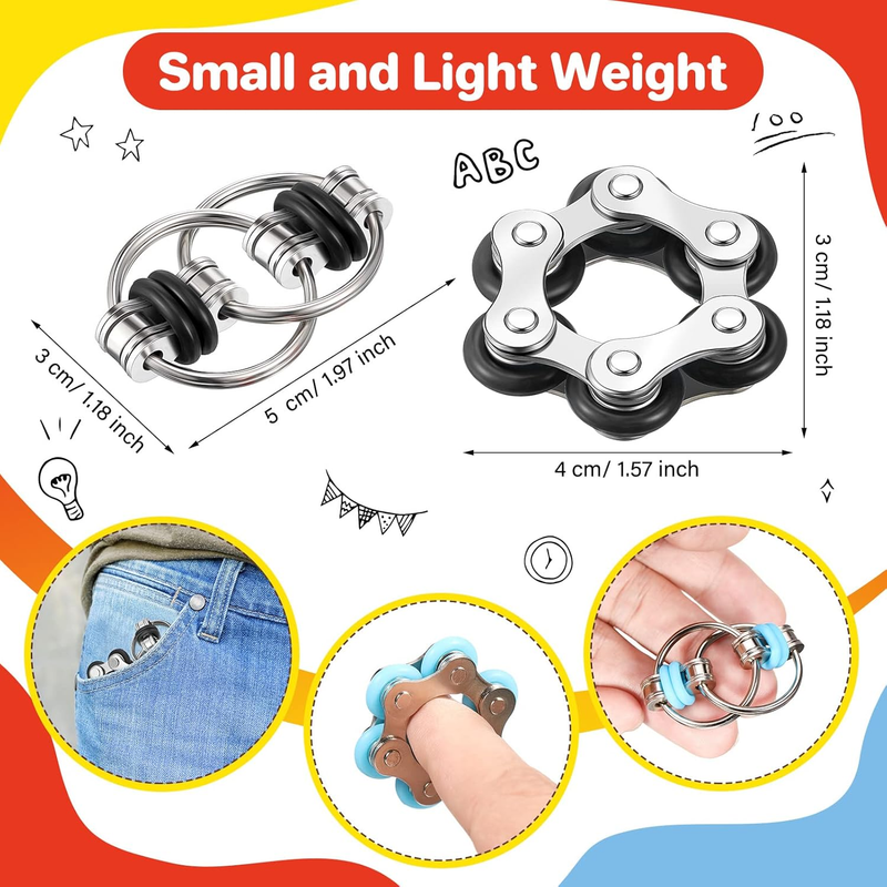 Set di 8 giocattoli Fidget, include 4 catene a rulli flippy e 4 catene a rulli per bici da sei, per adulti e adolescenti, per aiutare nell'apprendimento (rosso, blu, verde, nero)._voghion.com
