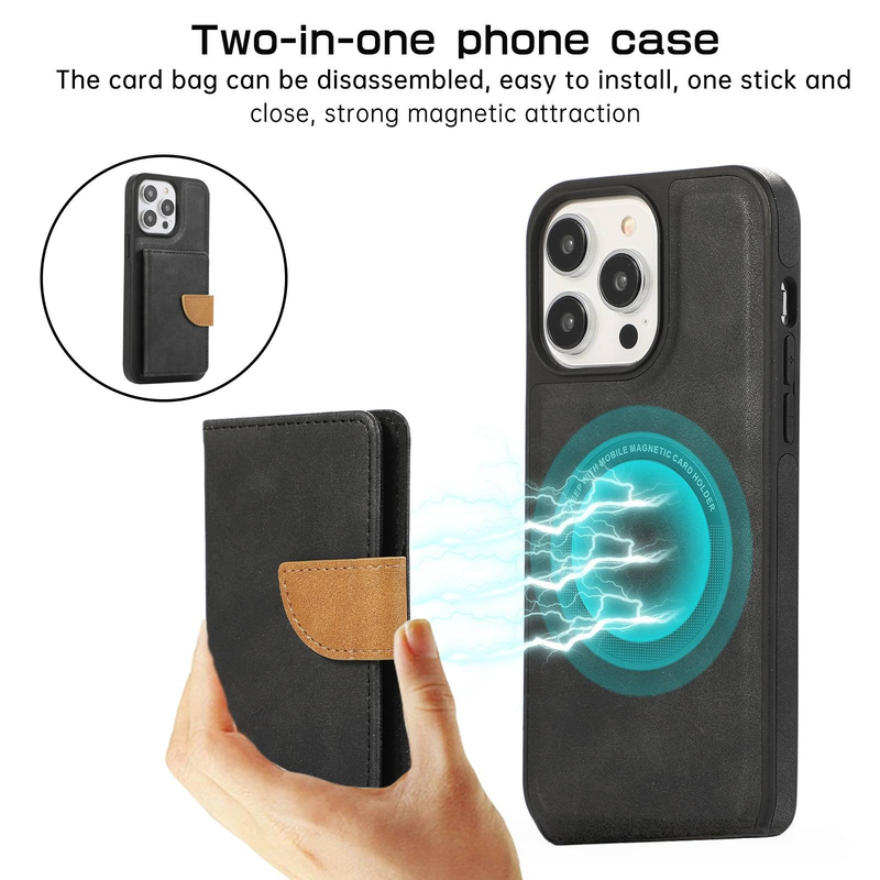 Magnetic Card Holder Phone Case For Slim Wallet & Protective Cover 2-in-1, PU Leather, Handcrafted_voghion.com