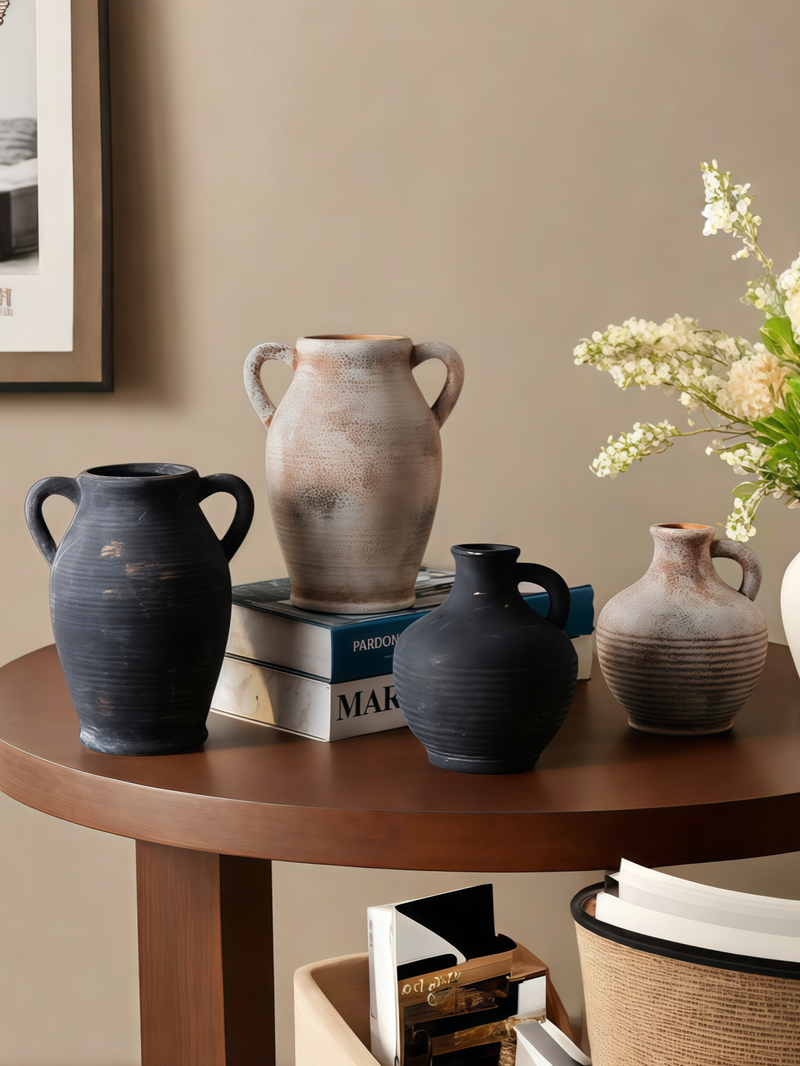 Jarrón de cerámica con asa, estilo wabi-sabi, ideal para decorar jarrones, ideal para llenarlo con agua._voghion.com