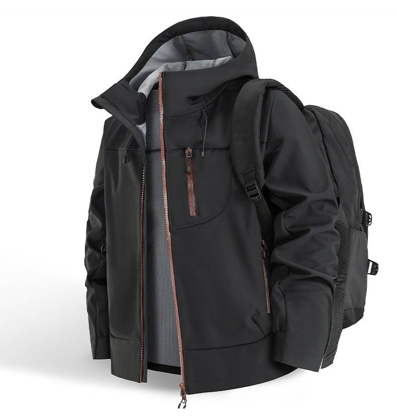 Giacca softshell unisex con cappuccio – Giacca a vento impermeabile 3 in 1 in stile americano con fodera in pile e tasche oversize per escursionismo e uso quotidiano_voghion.com