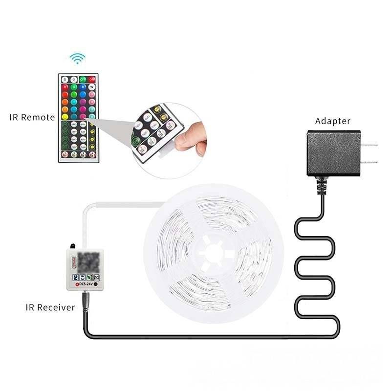 Tira de luces LED RGB de 24 V con Bluetooth e infrarrojos, 16 LED/metro, control inteligente por aplicación para fiestas, decoración del hogar, iluminación interior, Halloween y Navidad._voghion.com