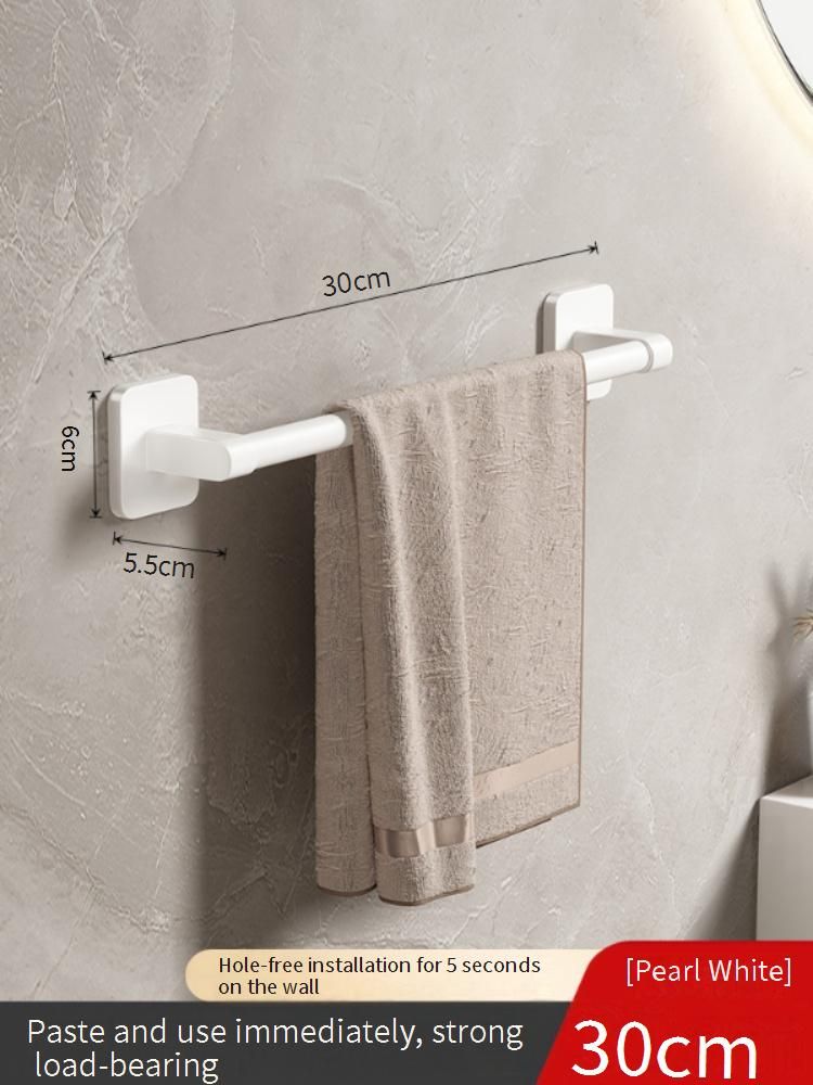 No-Drill Bathroom Towel Rack Wall Mounted, Space-Saving Single/Double Rod Holder For Towels & Toiletries (30-80cm, Gray/White, Plastic)_voghion.com