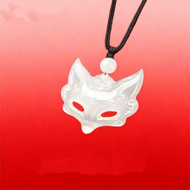 Ciondolo con maschera di volpe in agata bianca, collana con volpe in diaspro: un regalo unico per la tua ragazza durante il festival Qixi_voghion.com