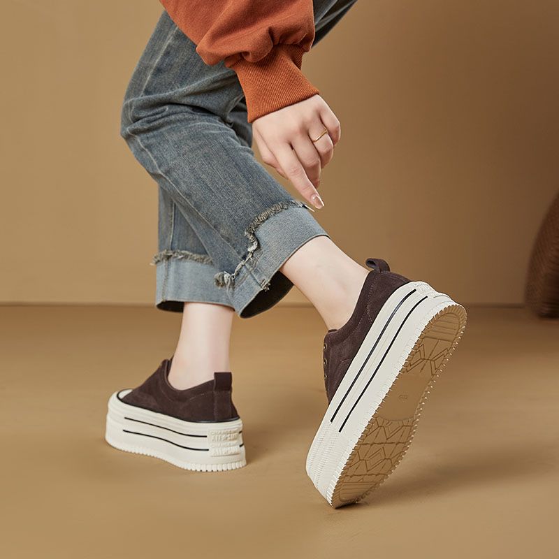 New Thick Soled Height Increasing Sponge Cake Casual Shoes, Versatile Board Shoes For One Foot, Small Breathable Canvas Shoes_voghion.com