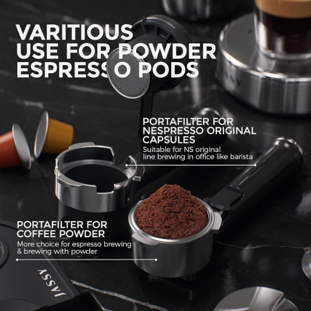 PSH11-SR 1450W Kaffeevollautomat (Kapsel + Kaffeepulver + Milchschaum) 19 Bar Extraktion Mokka 3-in-1 Halber Espresso 1 Tasse / 2 Tassen_voghion.com